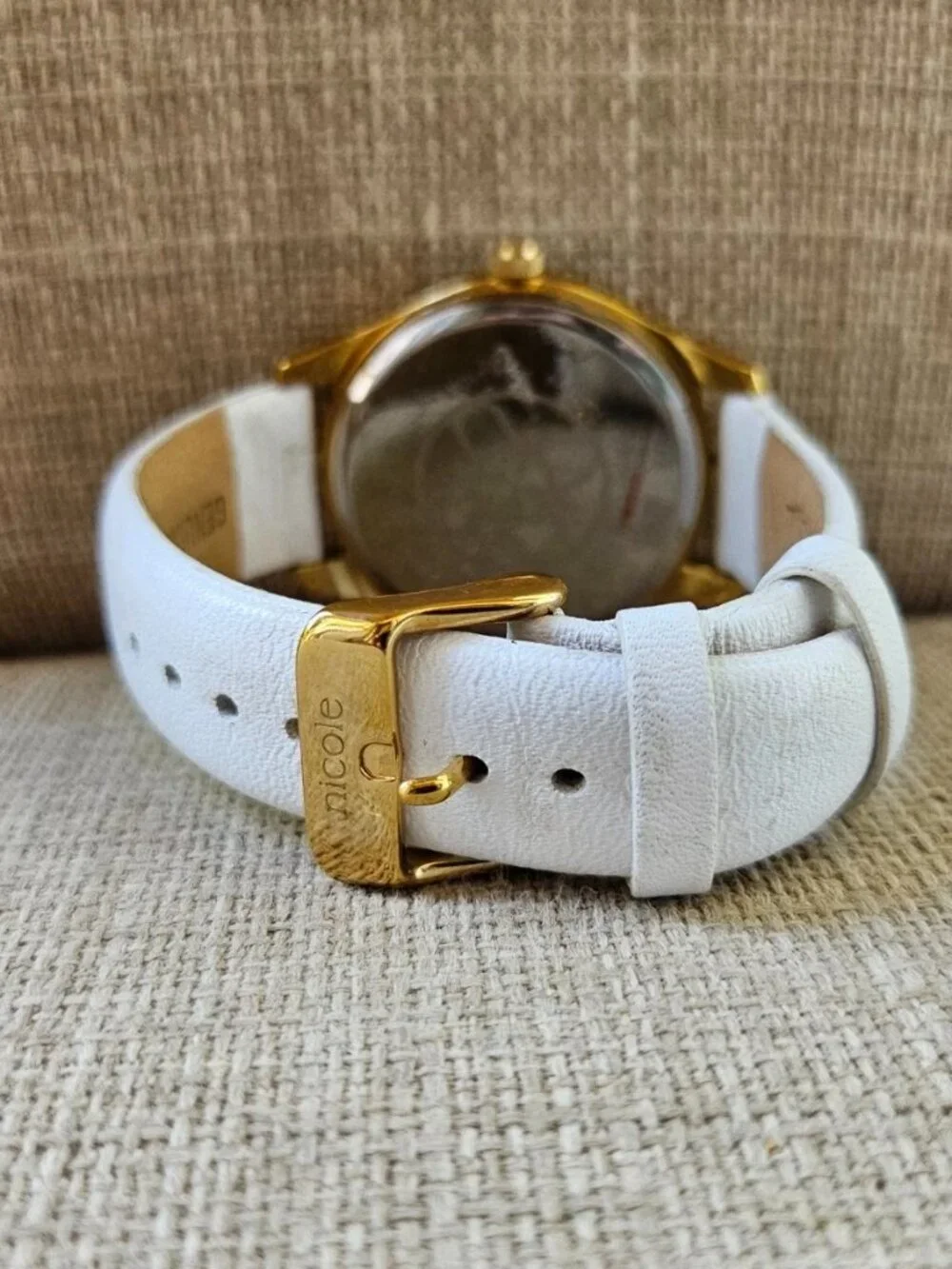 Nicole Miller Ladies Wristwatch White Genuine Leather Strap Quartz Analog Watch